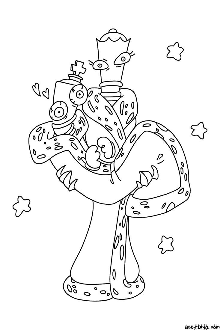 Kinger is in Quiner's arms Coloring Page | Coloring The Amazing Digital Circus