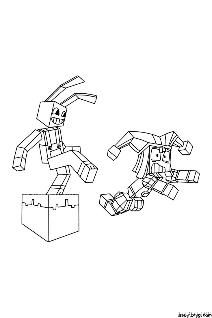 Pomni and Jax in Minecraft style Coloring Page | Coloring The Amazing Digital Circus