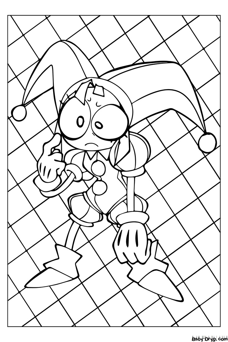 Pomni on the checkered background Coloring Page | Coloring The Amazing Digital Circus