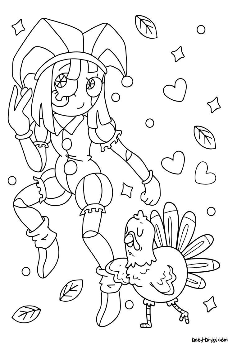 Pomni with turkey Coloring Page | Coloring The Amazing Digital Circus