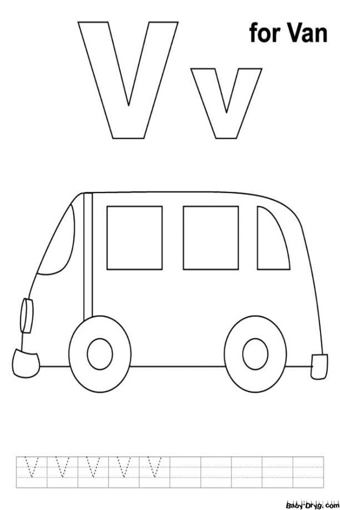 V is for Van Coloring Page | Coloring Van
