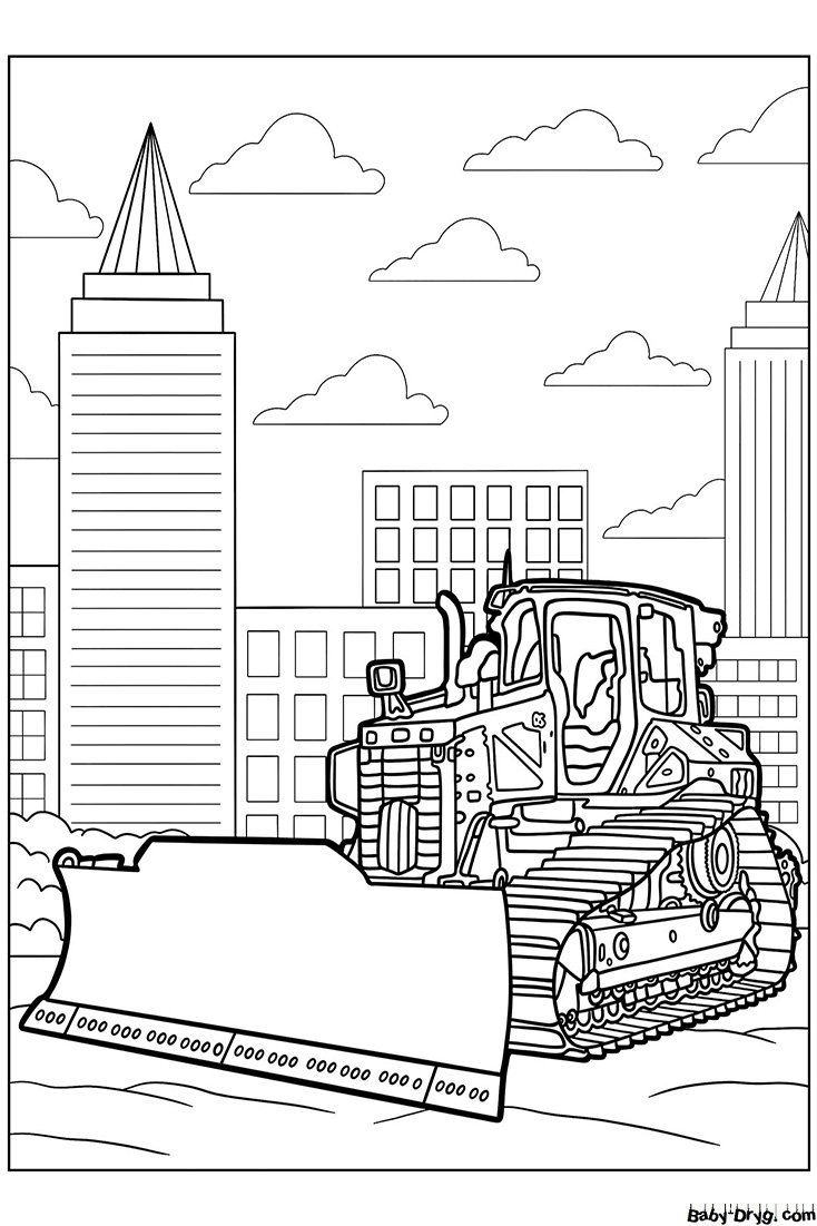 A bulldozer in the city Coloring Page | Coloring Bulldozer