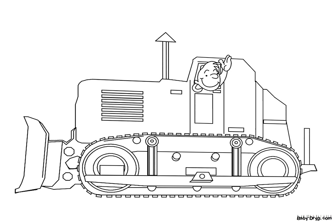 A bulldozer with a baby Coloring Page | Coloring Bulldozer