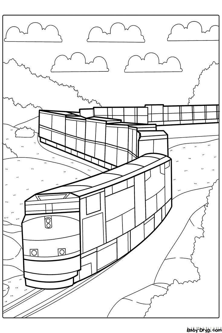 A diesel train carrying a load Coloring Page | Coloring Trains / Steam locomotives / Electric trains