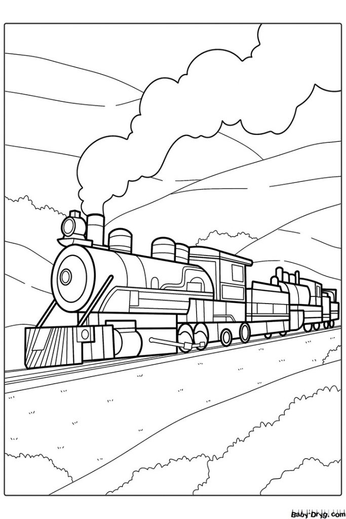 A powerful antique Steam locomotive Coloring Page | Coloring Trains / Steam locomotives / Electric trains