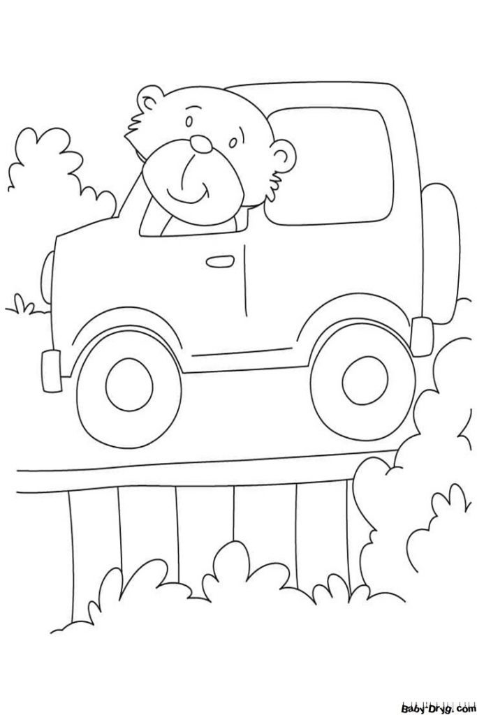 Bear Driving Jeep Coloring Page | Coloring Jeep