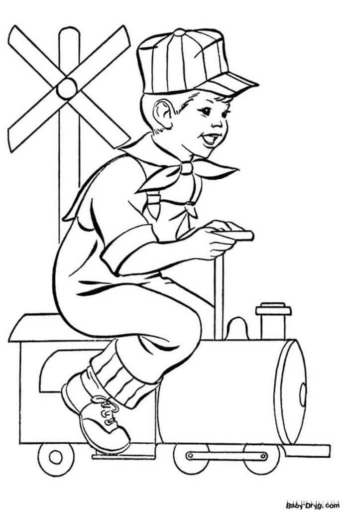 Boy on Toy Train Coloring Page | Coloring Trains / Steam locomotives / Electric trains
