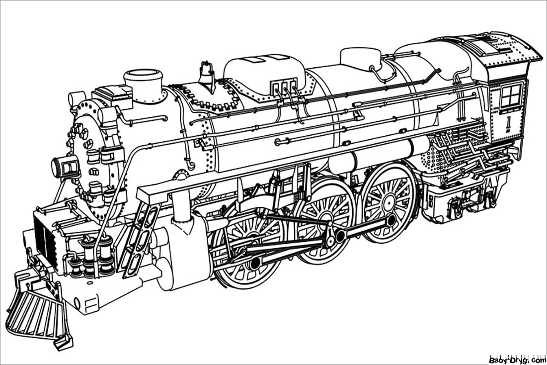 Complicated Locomotive Coloring Page | Coloring Trains / Steam locomotives / Electric trains