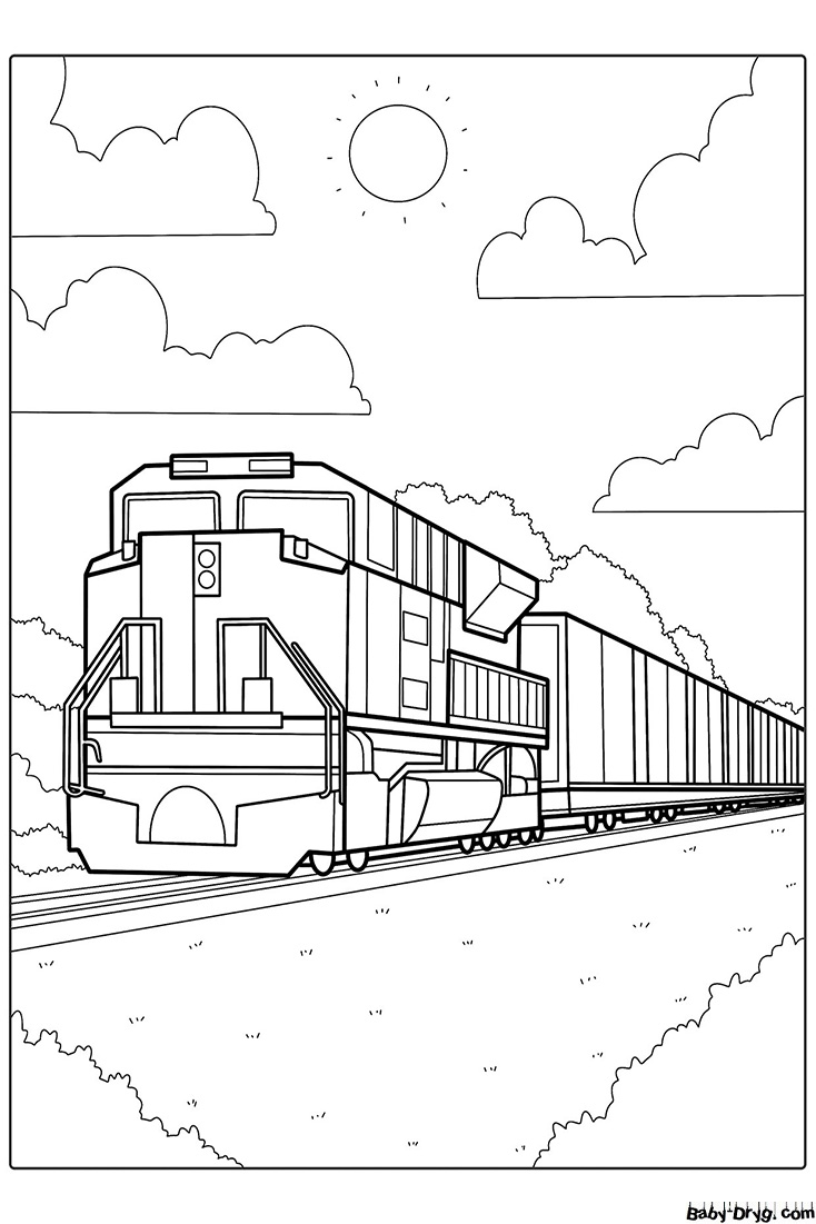 Diesel freight train Coloring Page | Coloring Trains / Steam locomotives / Electric trains