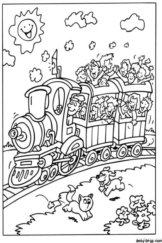 Kids on Train Coloring Page | Coloring Trains / Steam locomotives / Electric trains