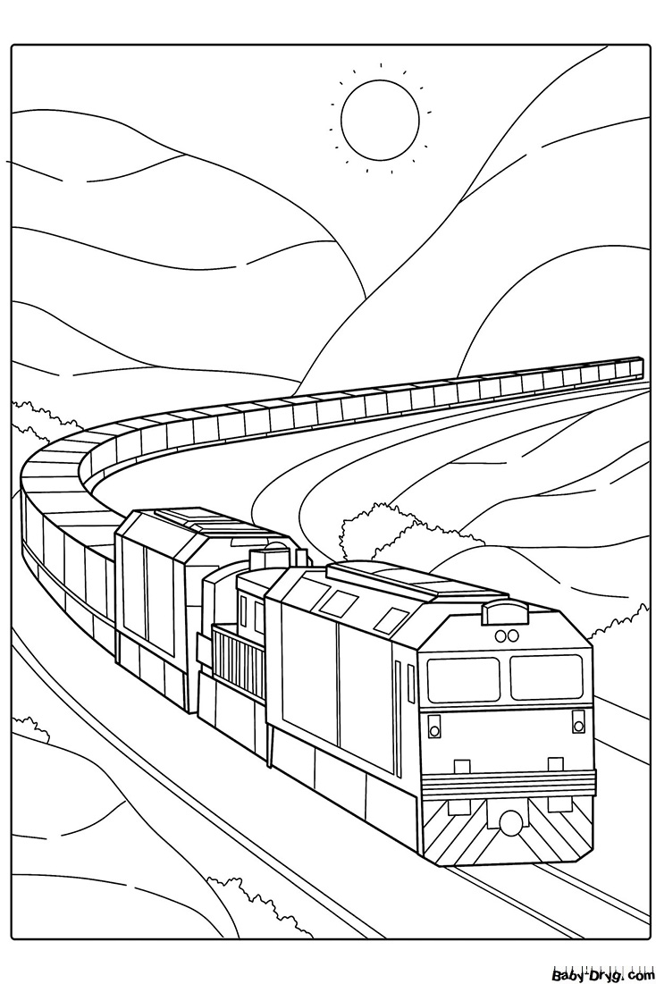 Long freight train Coloring Page | Coloring Trains / Steam locomotives / Electric trains