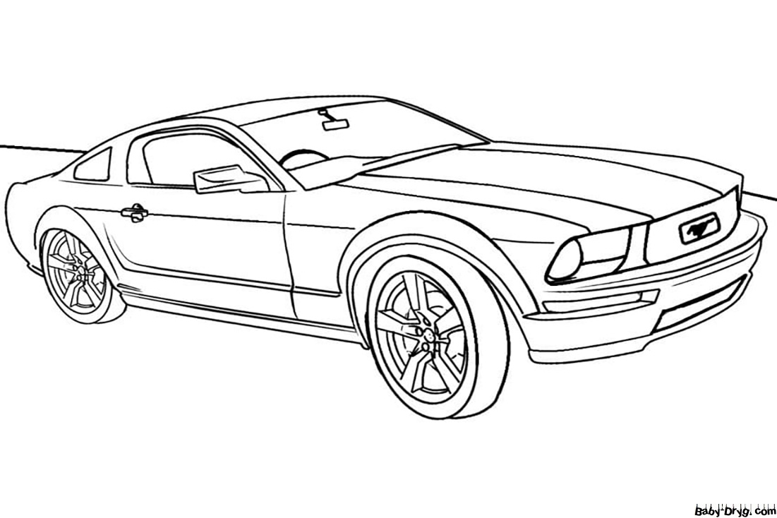 Mustang Car on Road Coloring Page | Coloring Mustang