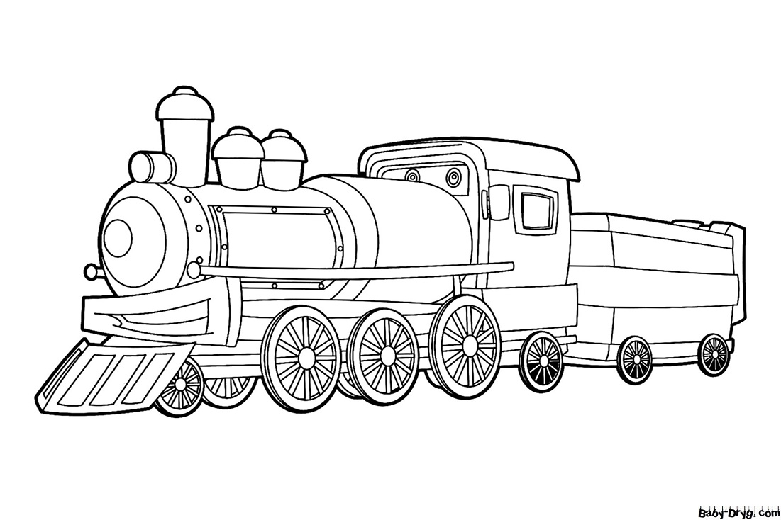 Nice Steam locomotive with a wagon Coloring Page | Coloring Trains / Steam locomotives / Electric trains