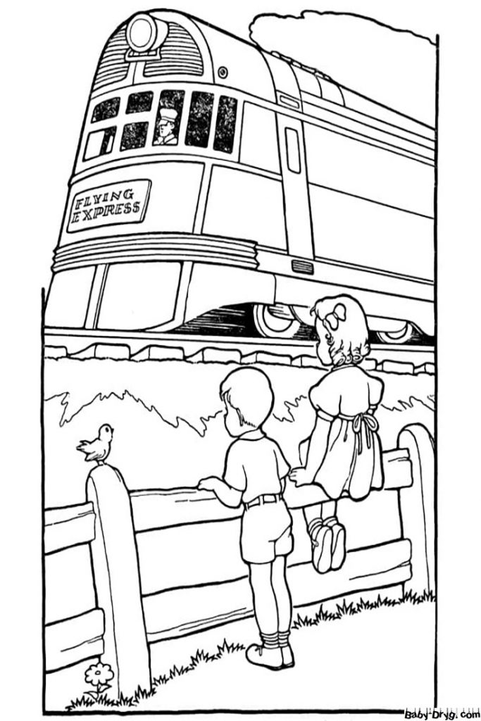 Раскраска Дети и поезд | Раскраски Поезда / Паровозы / Электрички