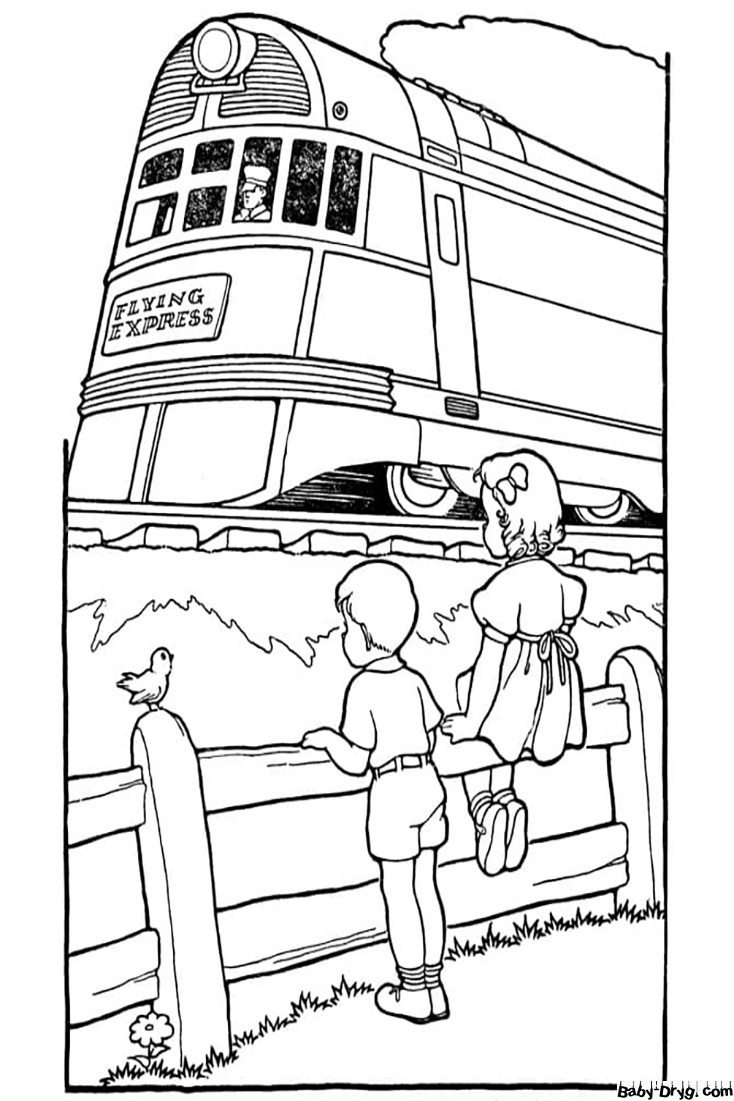 Раскраска Дети и поезд | Раскраски Поезда / Паровозы / Электрички