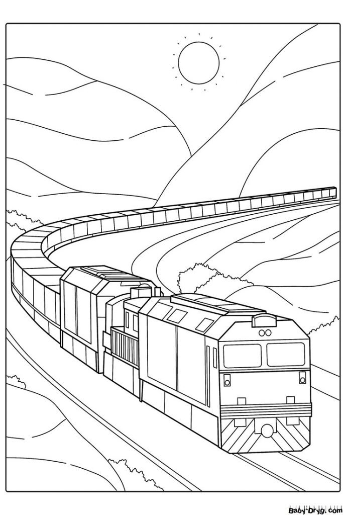 Раскраска Длинный грузовой поезд | Раскраски Поезда / Паровозы / Электрички