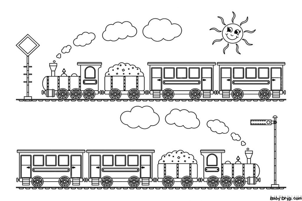 Раскраска Два паровозика | Раскраски Поезда / Паровозы / Электрички