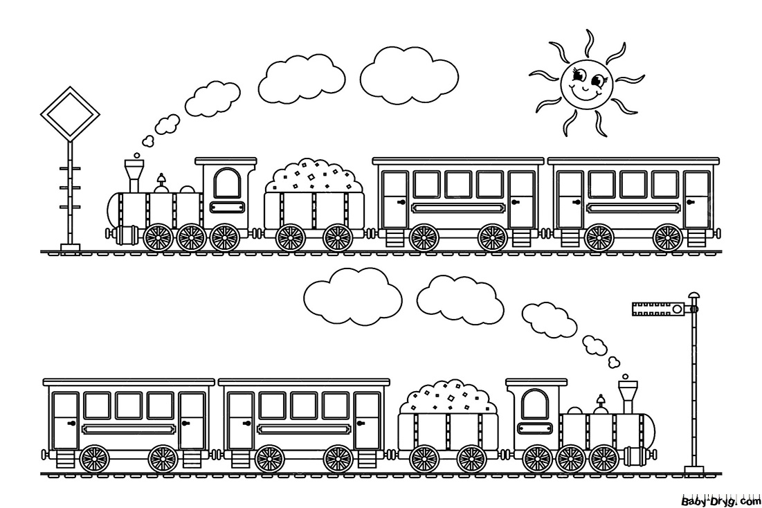 Раскраска Два паровозика | Раскраски Поезда / Паровозы / Электрички
