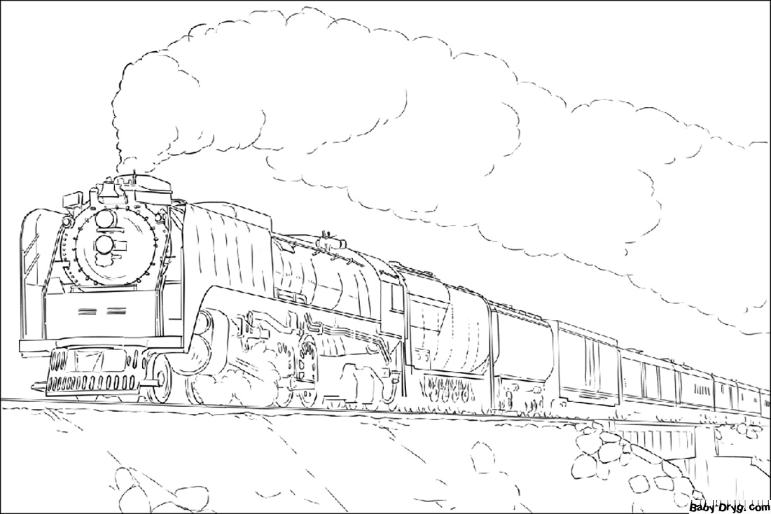 Раскраска Гигантский поезд | Раскраски Поезда / Паровозы / Электрички