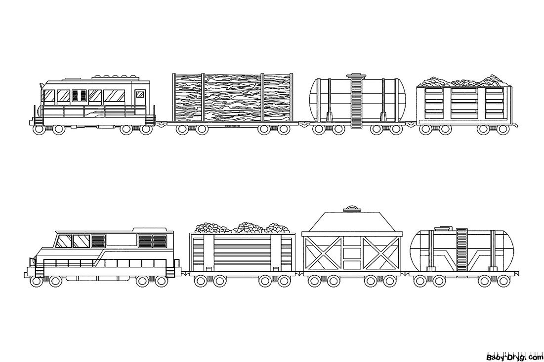 Раскраска Грузовой поезд | Раскраски Поезда / Паровозы / Электрички