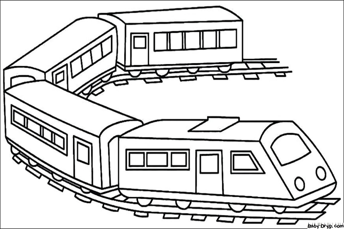 Раскраска Поезд с 4 вагонами | Раскраски Поезда / Паровозы / Электрички