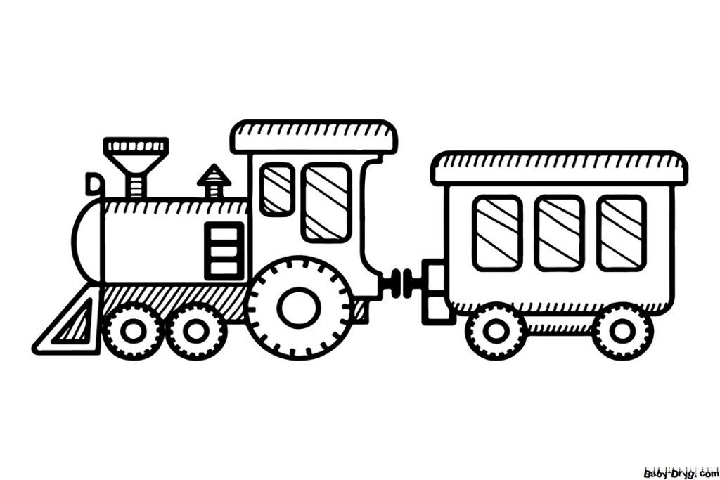 Раскраска Простой паровоз с вагоном | Раскраски Поезда / Паровозы / Электрички