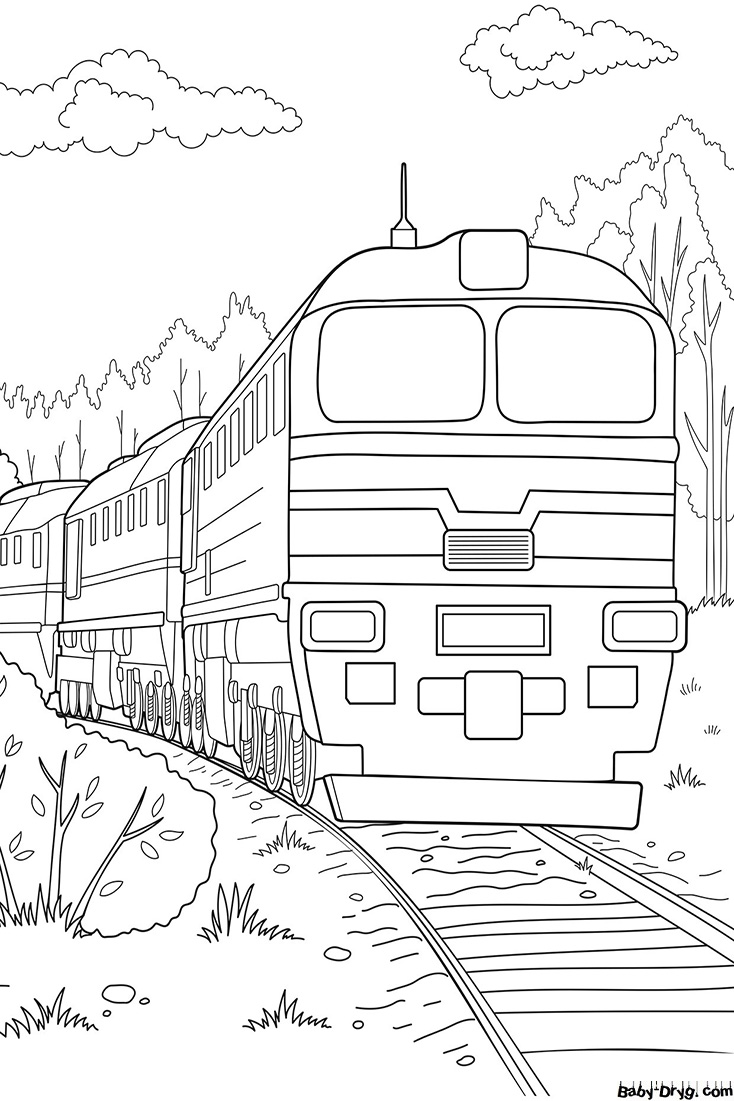 Раскраска Реалистичный поезд | Раскраски Поезда / Паровозы / Электрички