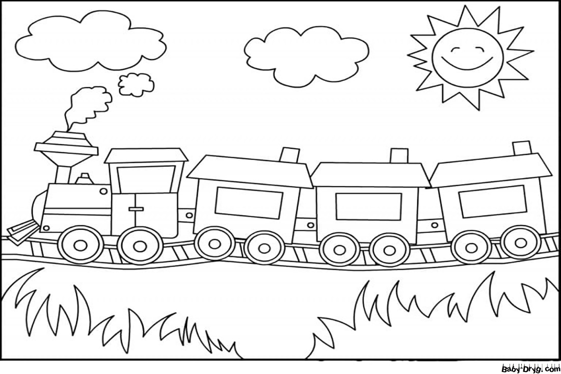 Раскраска Счастливый поезд | Раскраски Поезда / Паровозы / Электрички