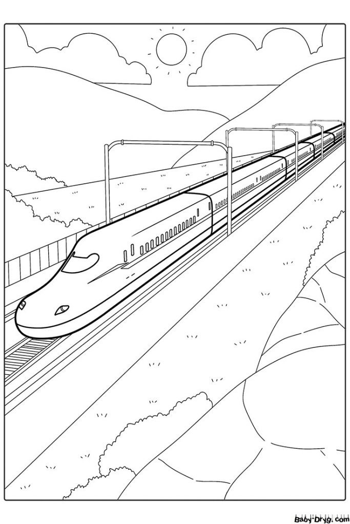 Раскраска Современный высокотехнологичный поезд | Раскраски Поезда / Паровозы / Электрички