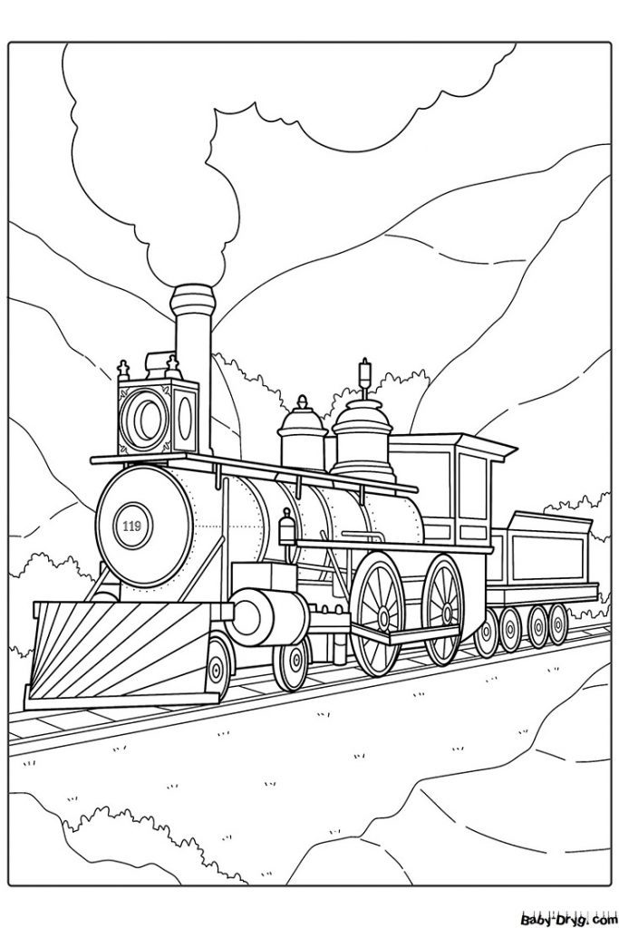 Раскраска Винтажный локомотив | Раскраски Поезда / Паровозы / Электрички