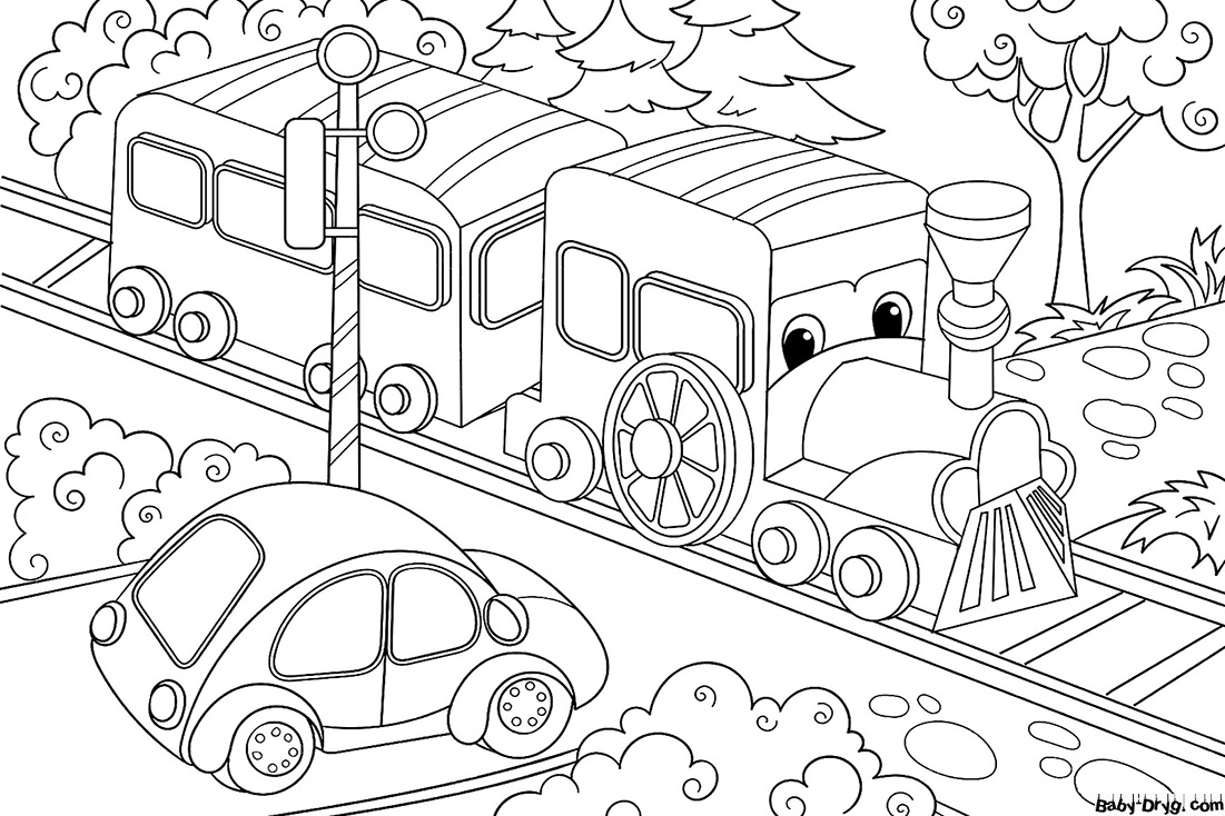 Раскраска Железнодорожный переезд | Раскраски Поезда / Паровозы / Электрички