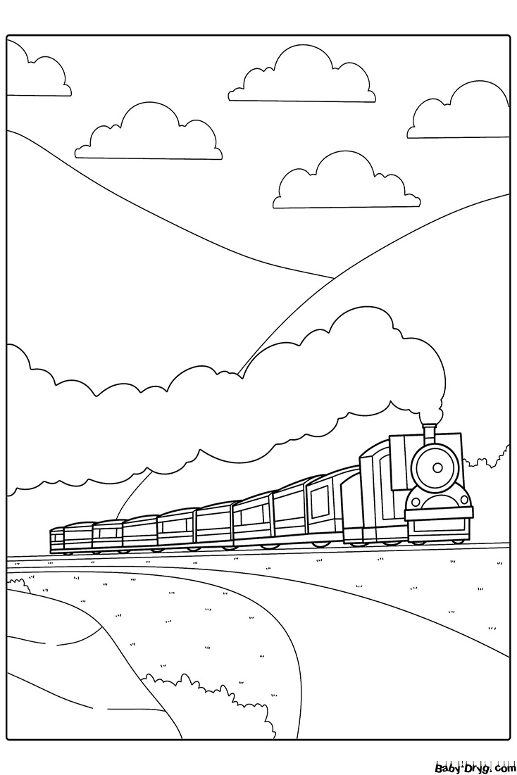 Steam locomotive in the mountains Coloring Page | Coloring Trains / Steam locomotives / Electric trains