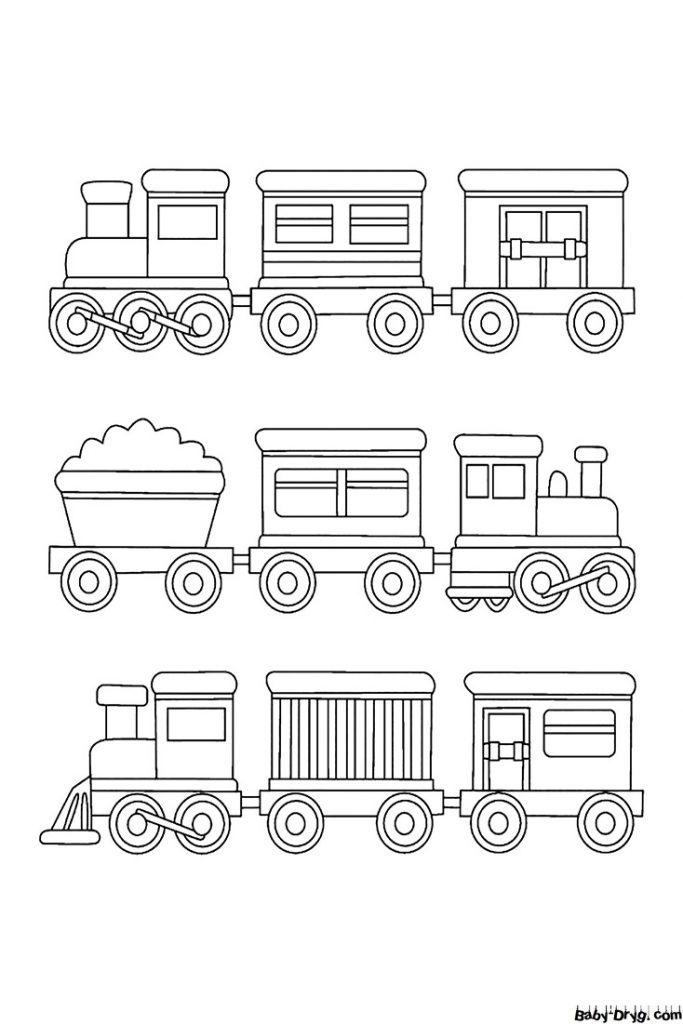Three different steam trains Coloring Page | Coloring Trains / Steam locomotives / Electric trains