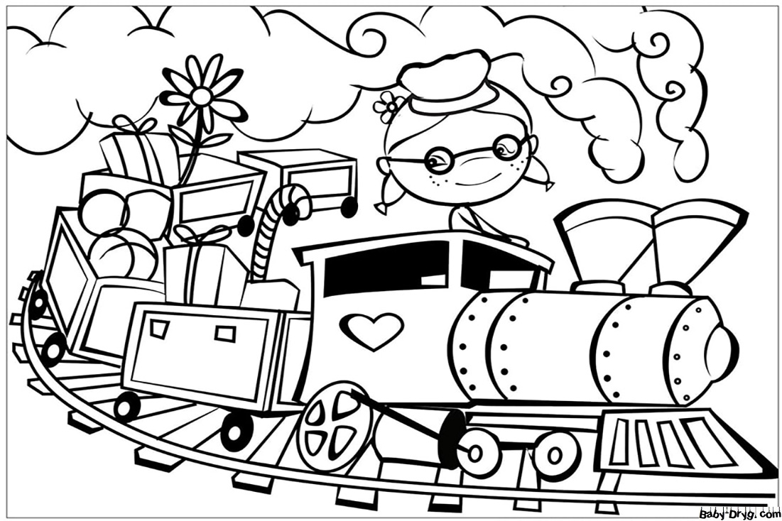 Train in a curve track Coloring Page | Coloring Trains / Steam locomotives / Electric trains