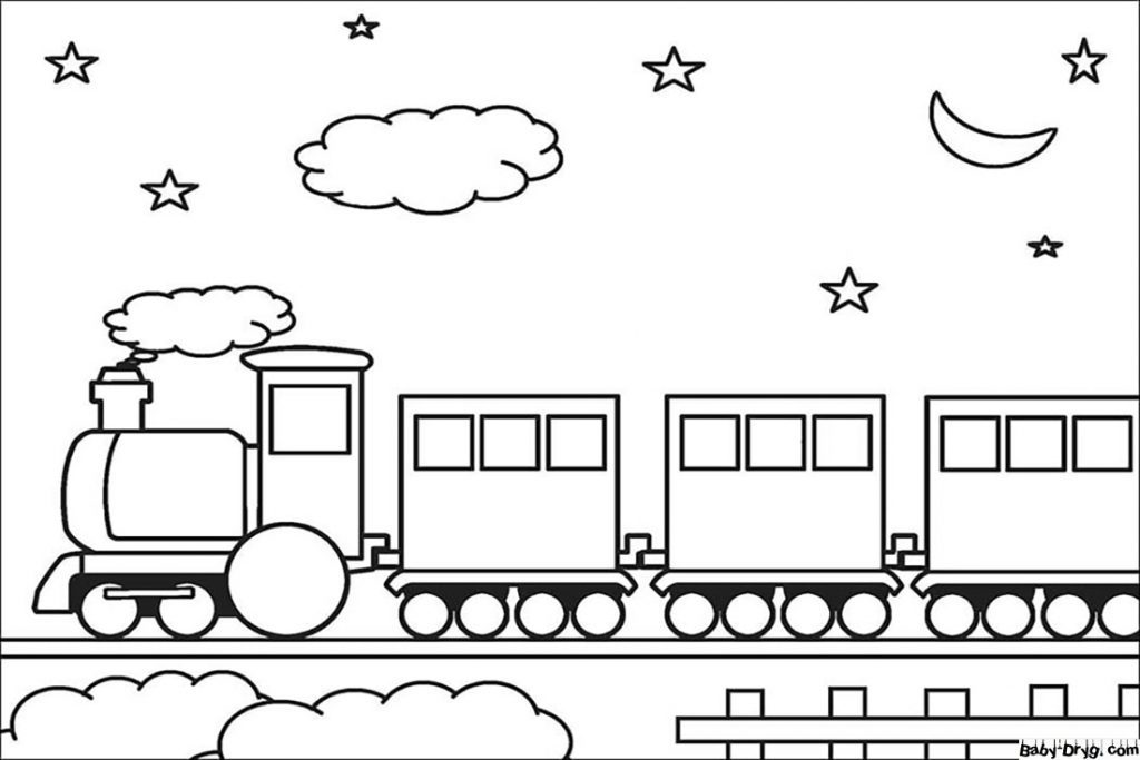 Train in the night Coloring Page | Coloring Trains / Steam locomotives / Electric trains