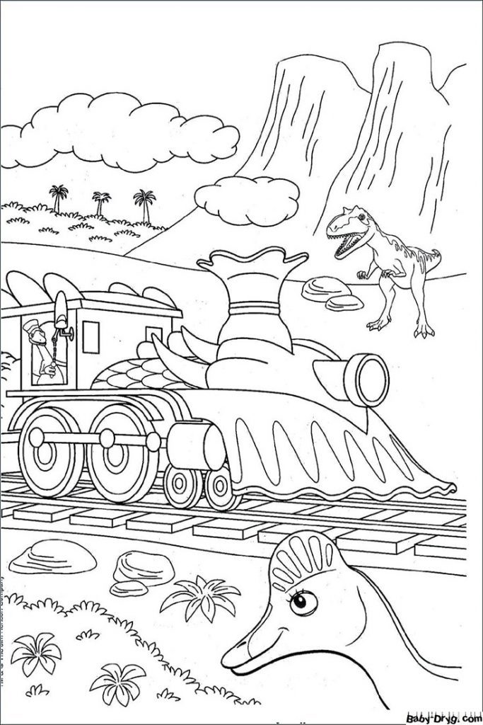 Train with Dinosaur Coloring Page | Coloring Trains / Steam locomotives / Electric trains