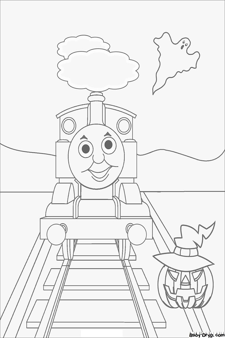 Train with Pumpkin Coloring Page | Coloring Trains / Steam locomotives / Electric trains