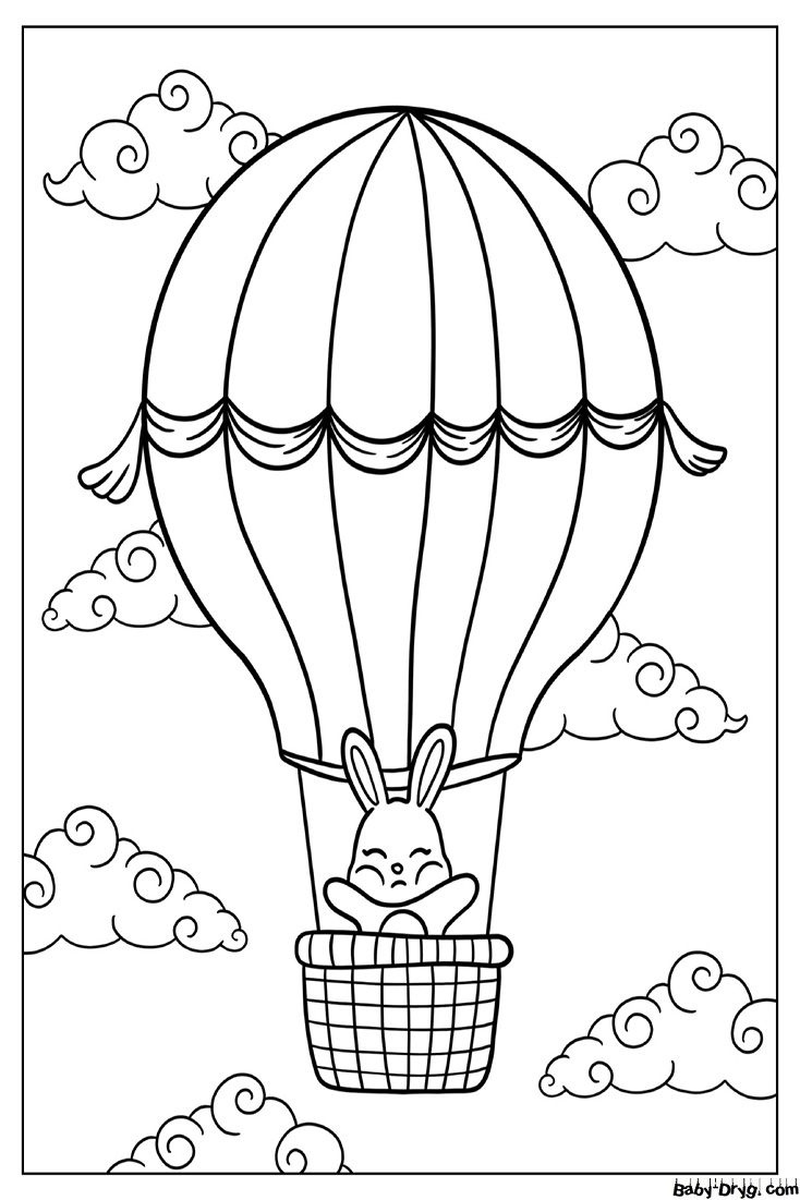 Adorable Bunny In Hot Air Balloon Coloring Page | Coloring Hot Air Balloons