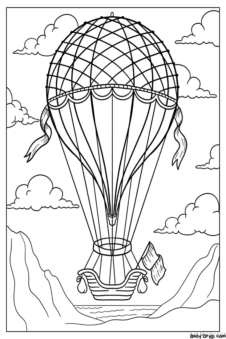 Coloring Page Of a Steampunk Hot Air Balloon | Coloring Hot Air Balloons