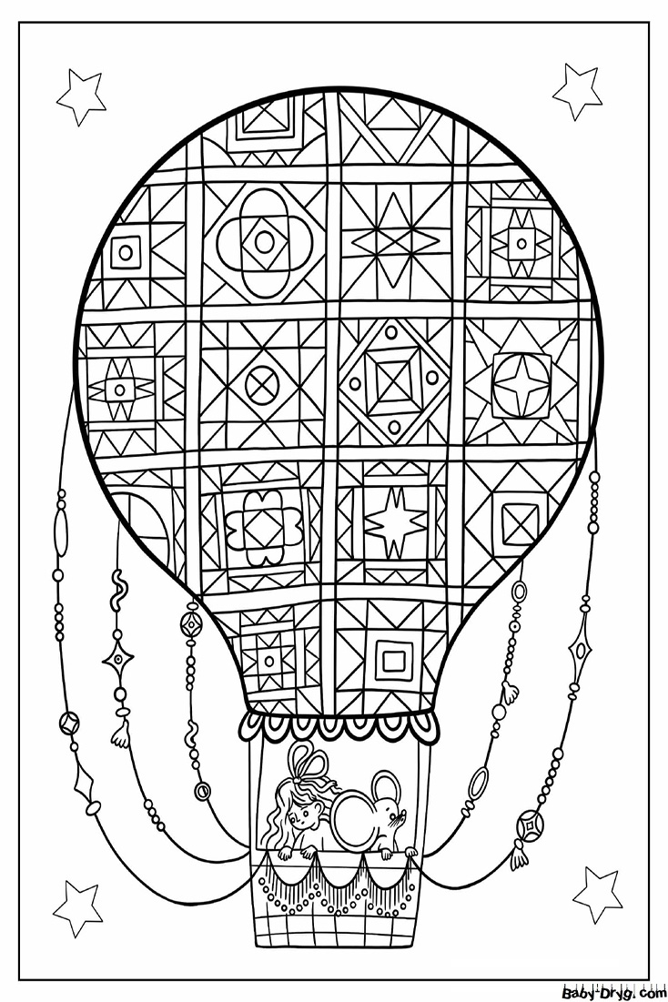 Cute Mandala Hot Air Balloon With Mouse Coloring Page | Coloring Hot Air Balloons