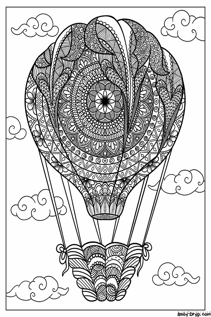 Detailed Mandala Hot Air Balloon Coloring Page | Coloring Hot Air Balloons
