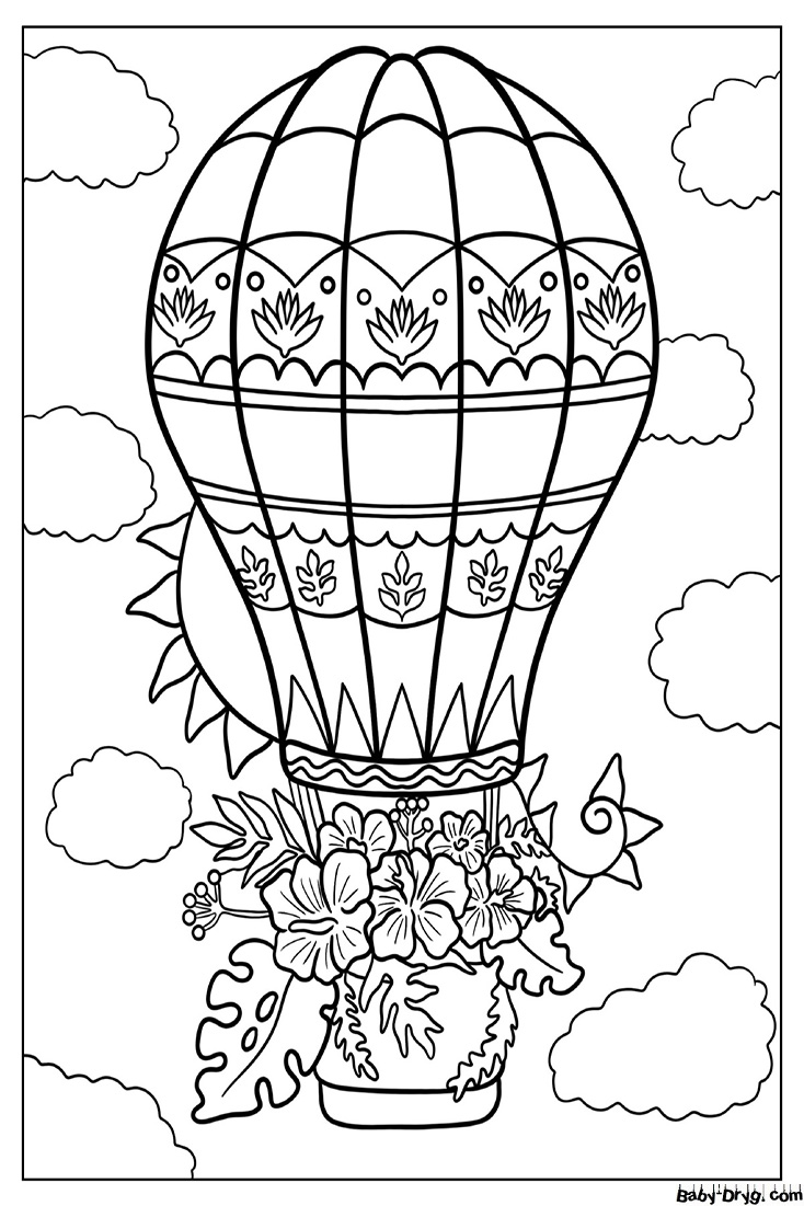 Floral Hot Air Balloon Design Coloring Page | Coloring Hot Air Balloons