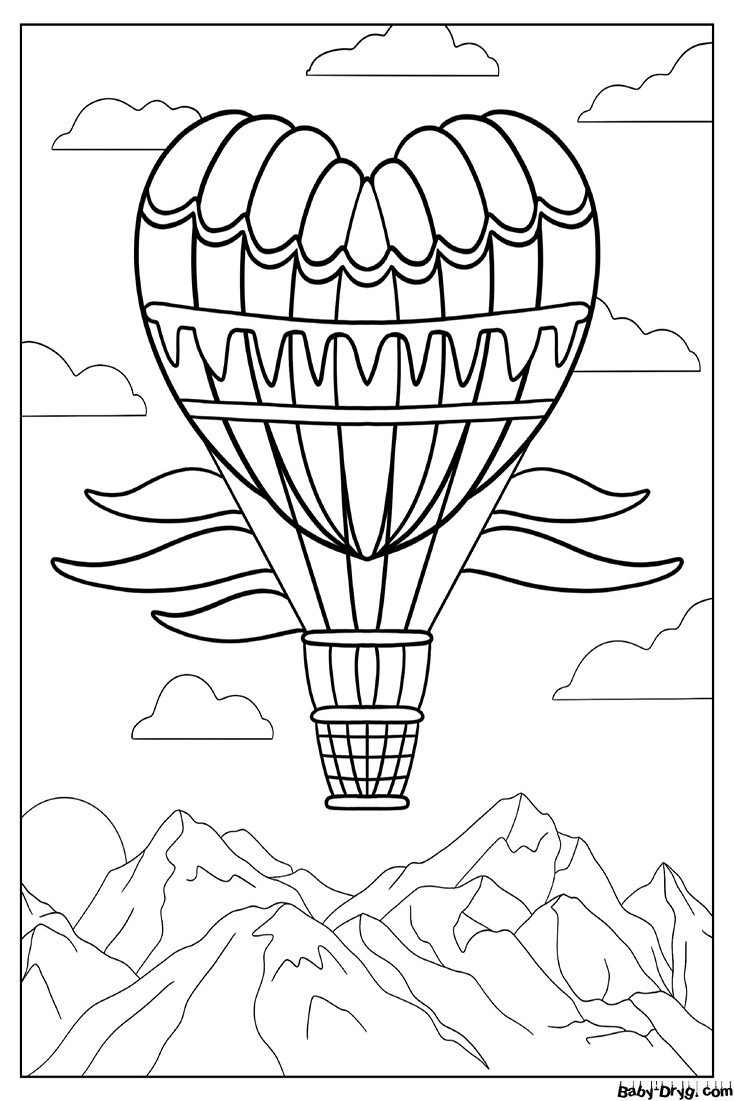 Heart Shaped Hot Air Balloon Coloring Page | Coloring Hot Air Balloons