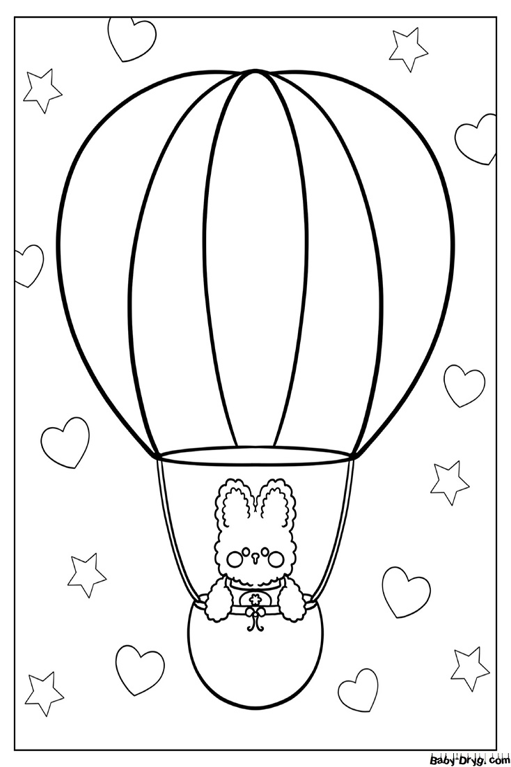 Hot Air Balloon With Bunny Coloring Page | Coloring Hot Air Balloons