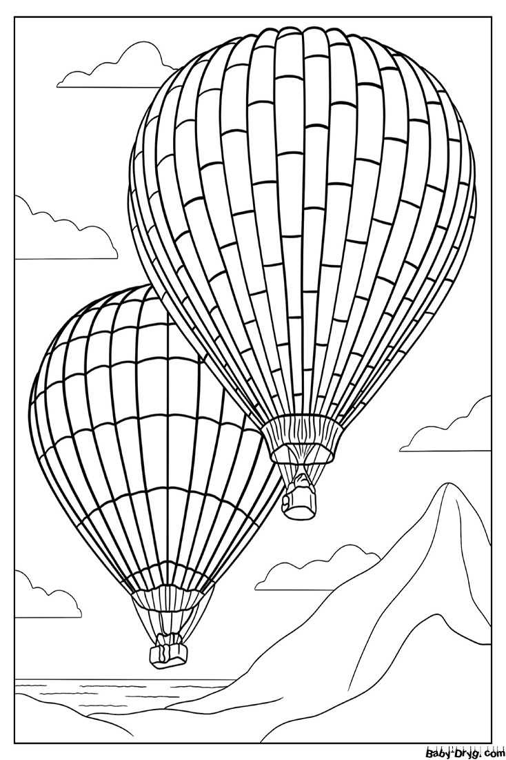 Раскраска Два воздушных шара парят над горой | Раскраски Воздушные шары