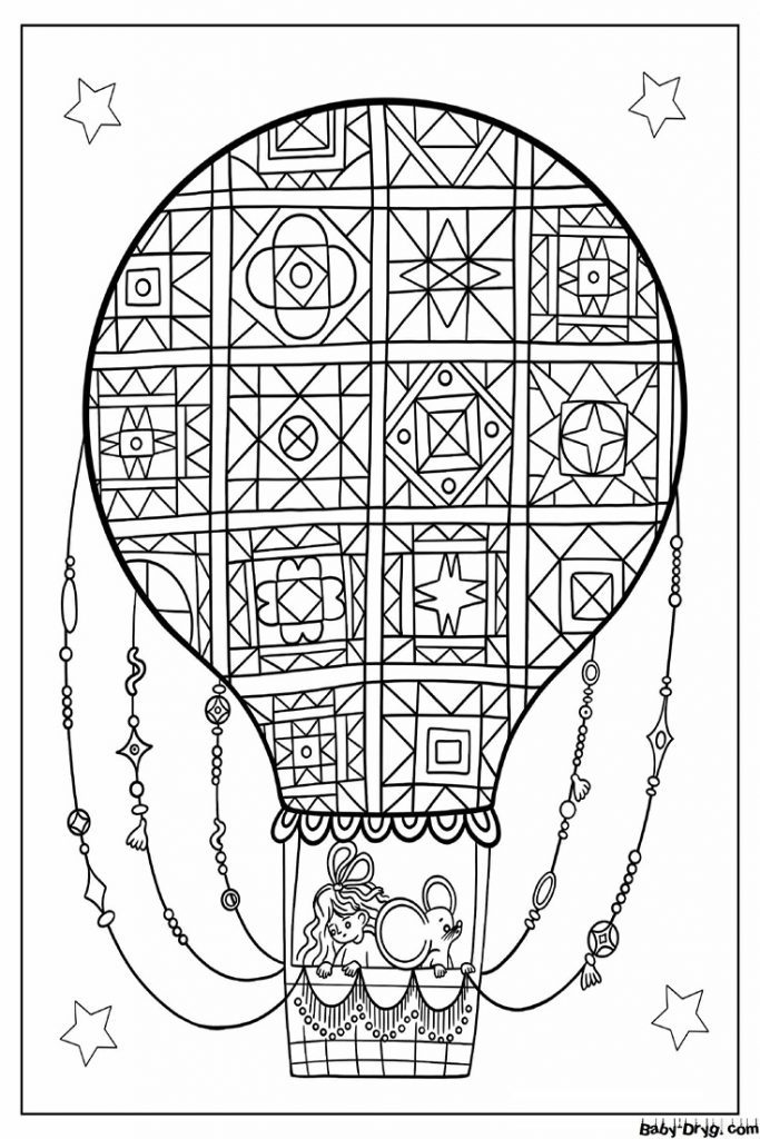 Раскраска Милая мандала Воздушный шар с мышкой | Раскраски Воздушные шары