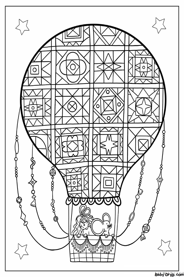 Раскраска Милая мандала Воздушный шар с мышкой | Раскраски Воздушные шары