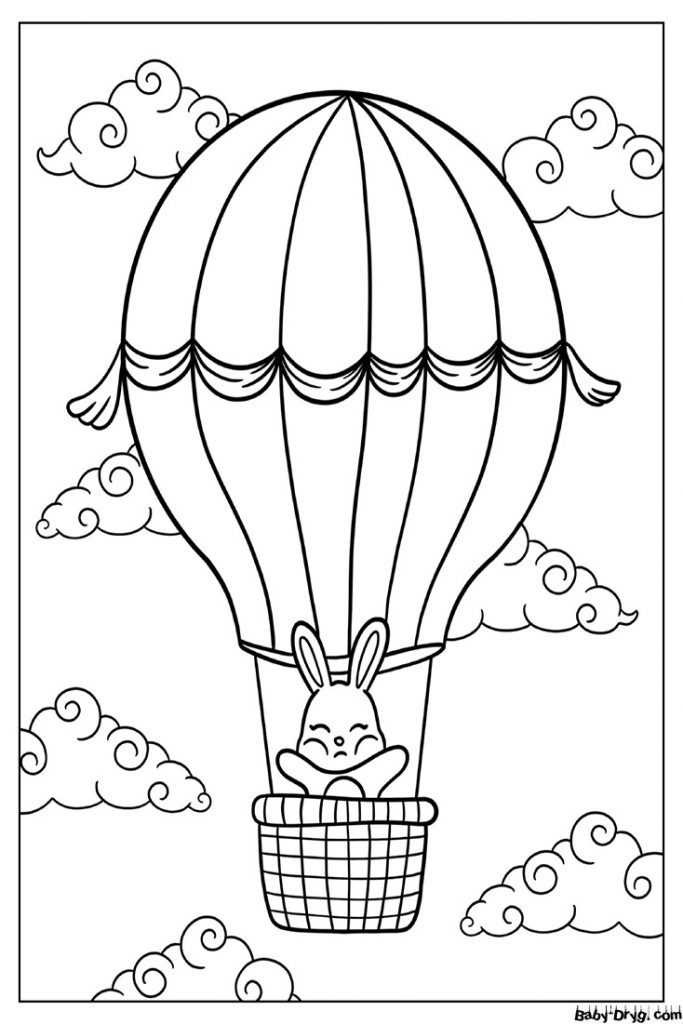 Раскраска Очаровательный кролик на воздушном шаре | Раскраски Воздушные шары