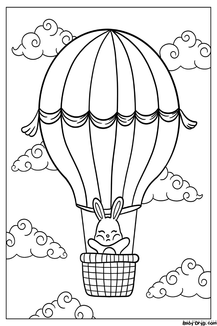 Раскраска Очаровательный кролик на воздушном шаре | Раскраски Воздушные шары