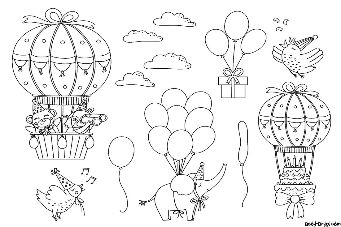 Coloring Page for Kids in Hot Air Balloons | Coloring Hot Air Balloons